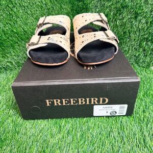 Freebird Asher White Multi Pony Hair Studded Buckle Slide Sandals Womens 8